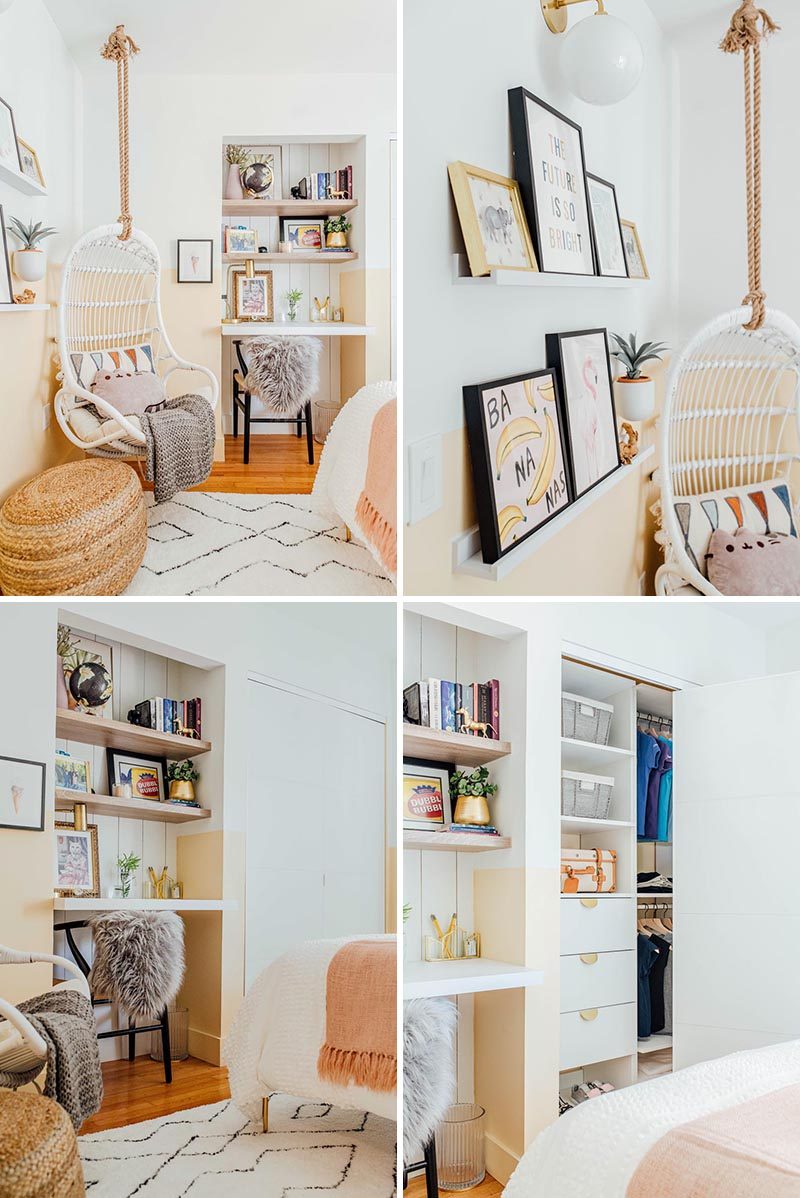 Эта современная спальня оформлена в цветовой палитре белых панелей и мягкого персика с цветочными горшками, металлическими акцентами и натуральными материалами. # СовременныеСпальня # Дизайн спальни # Дизайн спальни # Дизайн интерьера