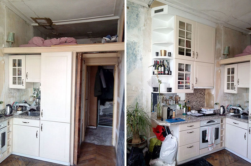 ДО ФОТО квартиры, получившей современный ремонт с кроватью-чердаком. # Ремонт