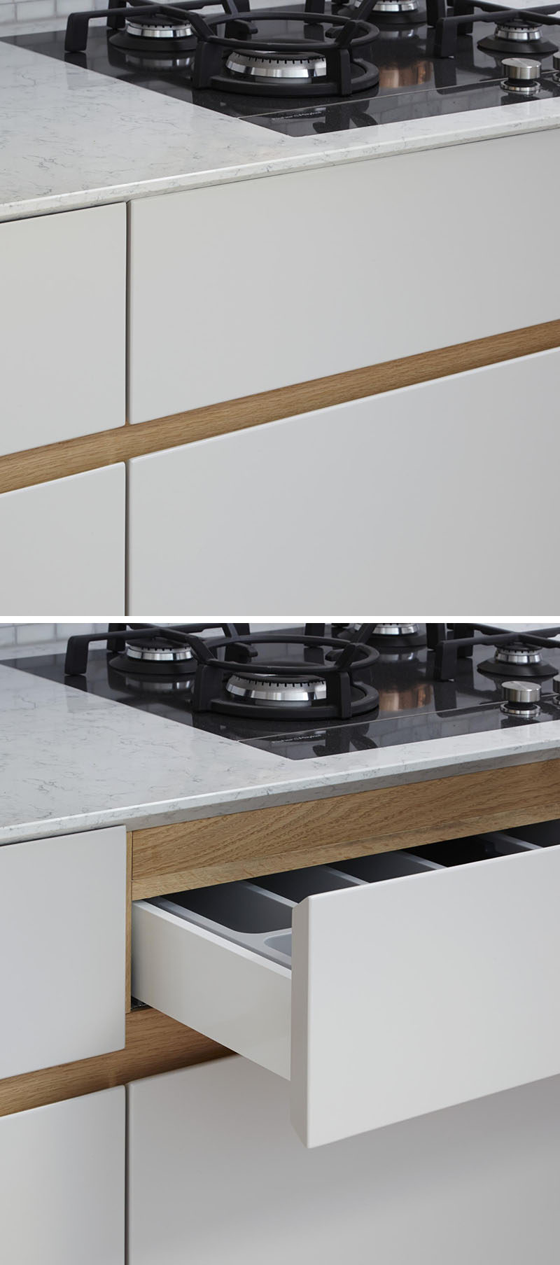 Идея дизайна кухни - Альтернативы фурнитуры для шкафов // Включите углубление в дизайн кухонных шкафов.