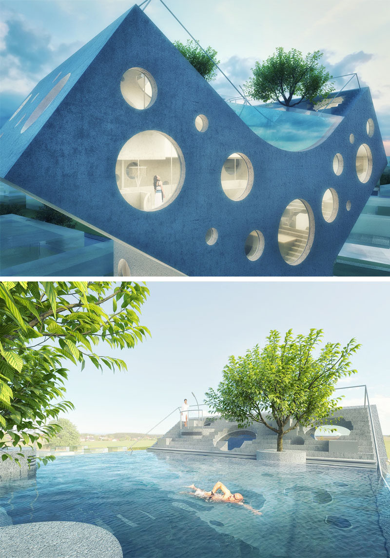 На вершине этого футуристического концептуального дома Y-образная форма дает возможность иметь бассейн и многоуровневое открытое пространство 