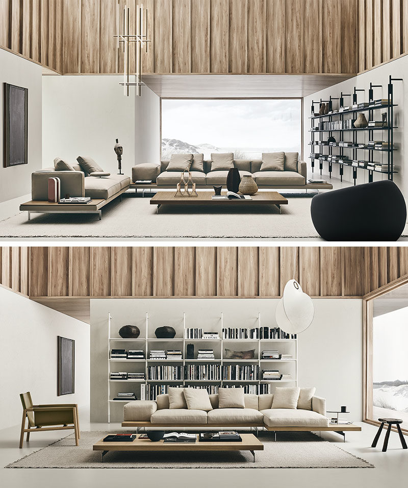 B & amp; B Italia представила свою новую систему диванов Dock с обивкой, разработанную Пьеро Лиссони. # Диван # Сиденья # СовременныйДиван # Современная мебель