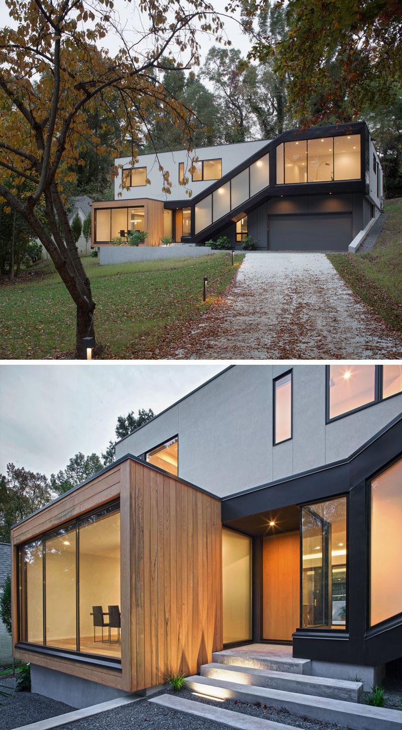 Этот новый современный дом, спроектированной студией в расположен на склоне дома в Роли, Северная Каролина. 