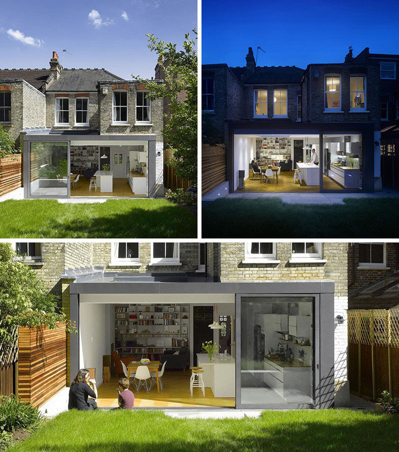 14 примеров британских домов с современными пристройками // Современная пристройка этого лондонского дома создала современную кухню и жилое пространство и выходит прямо на зеленый задний двор.