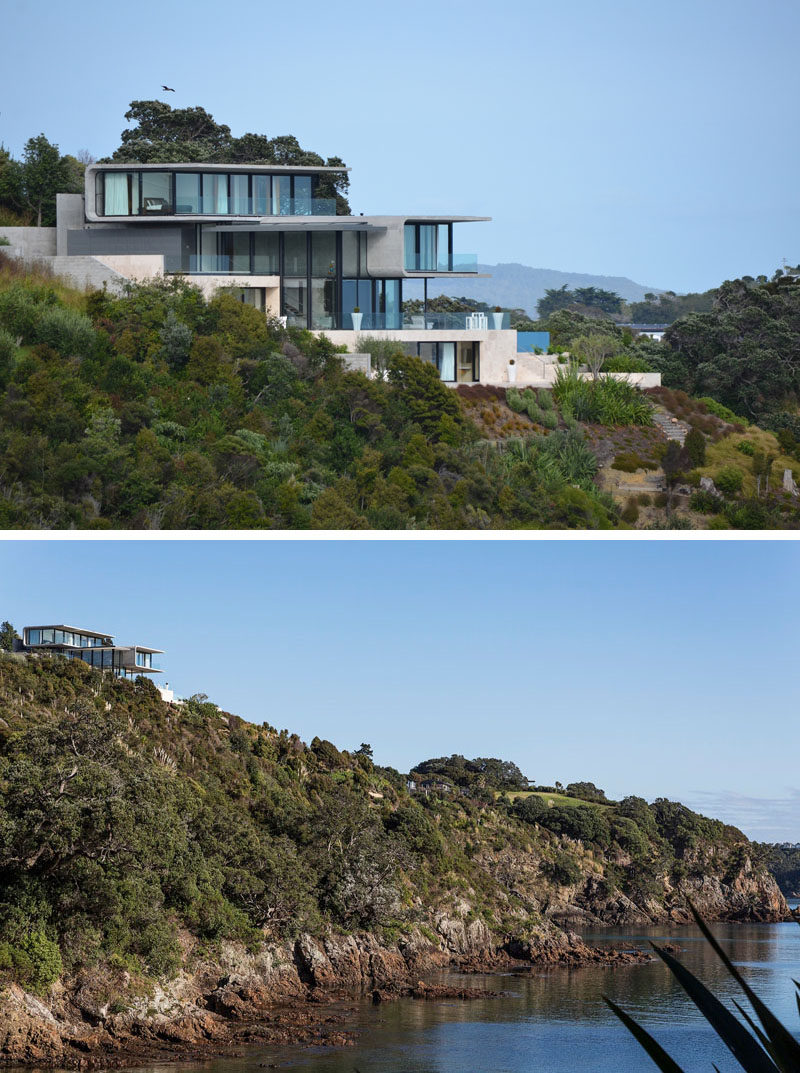 Archimedia в сотрудничестве со своим клиентом спроектировали этот дом, который находится высоко над скалистой бухтой на острове Вайхеке в Новой Зеландии 
