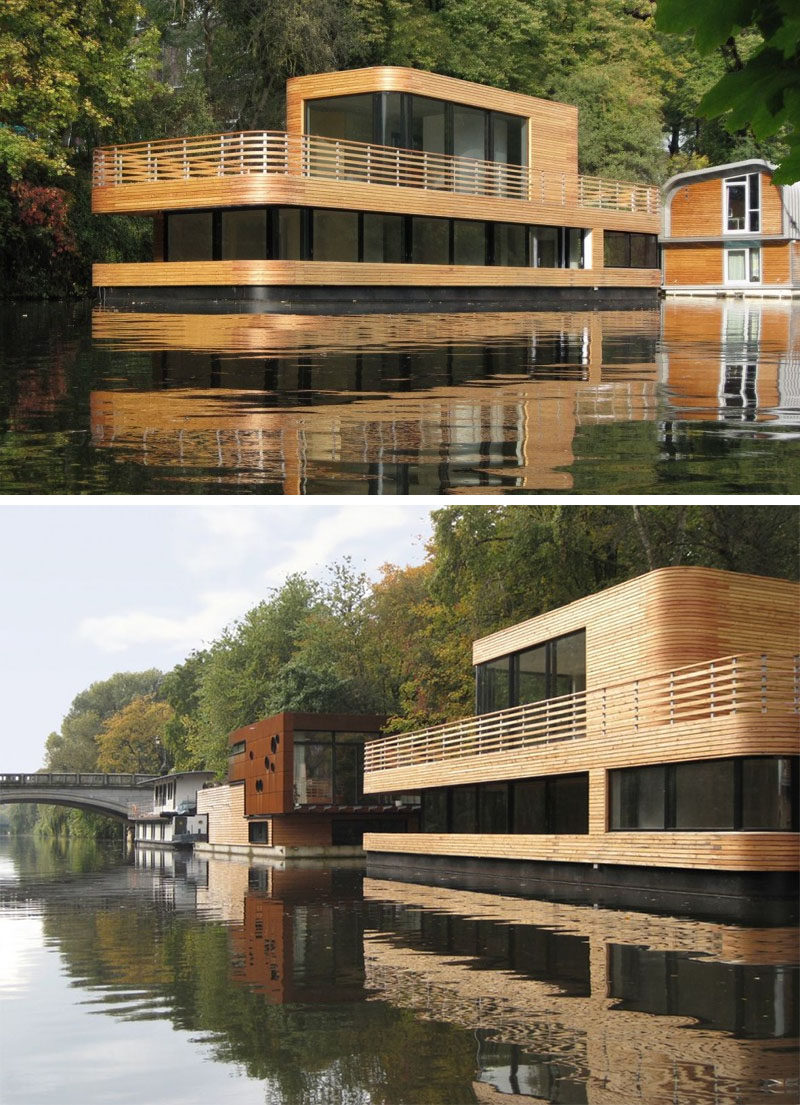 11 потрясающих примеров современных домашних лодок // Этот плавучий дом в Германии сочетает в себе характер лодки с комфортом традиционного семейного дома.