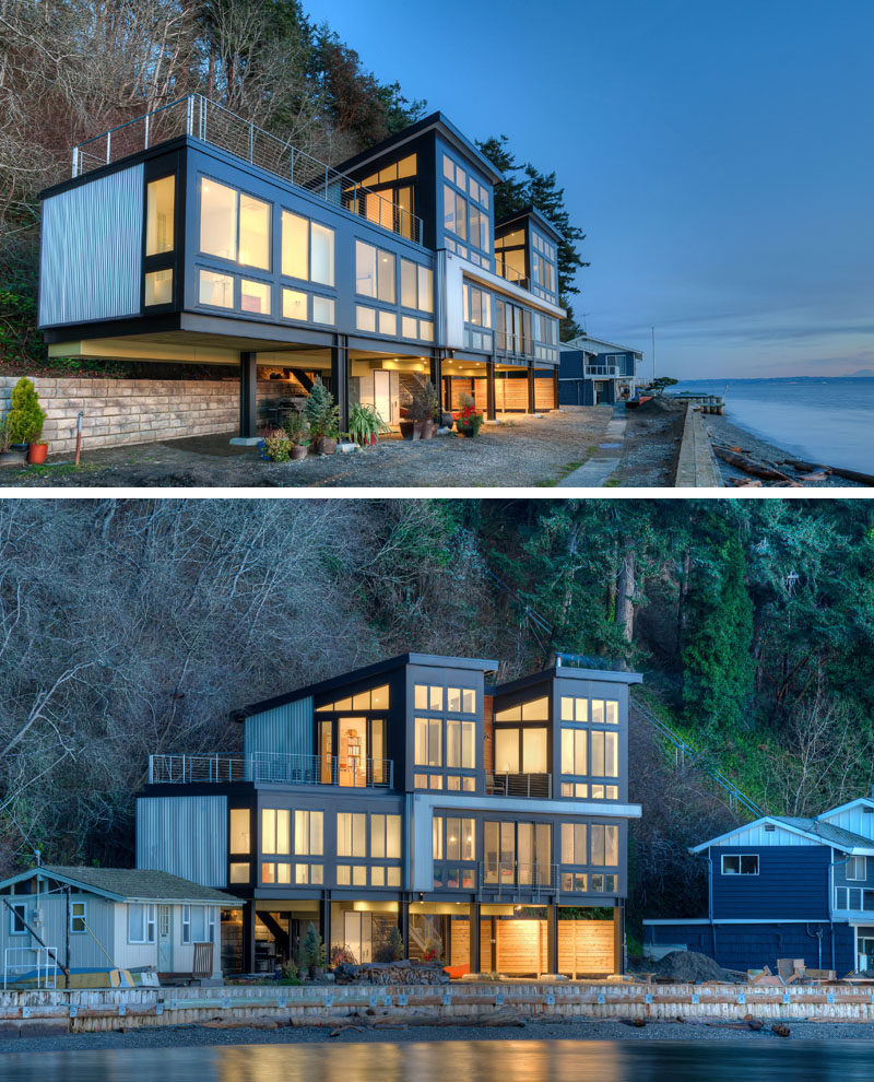 14 примеров современных пляжных домиков // Этот семейный пляжный домик в штате Вашингтон стоит на стальных колоннах, чтобы исключить возможность оползней или приливов.