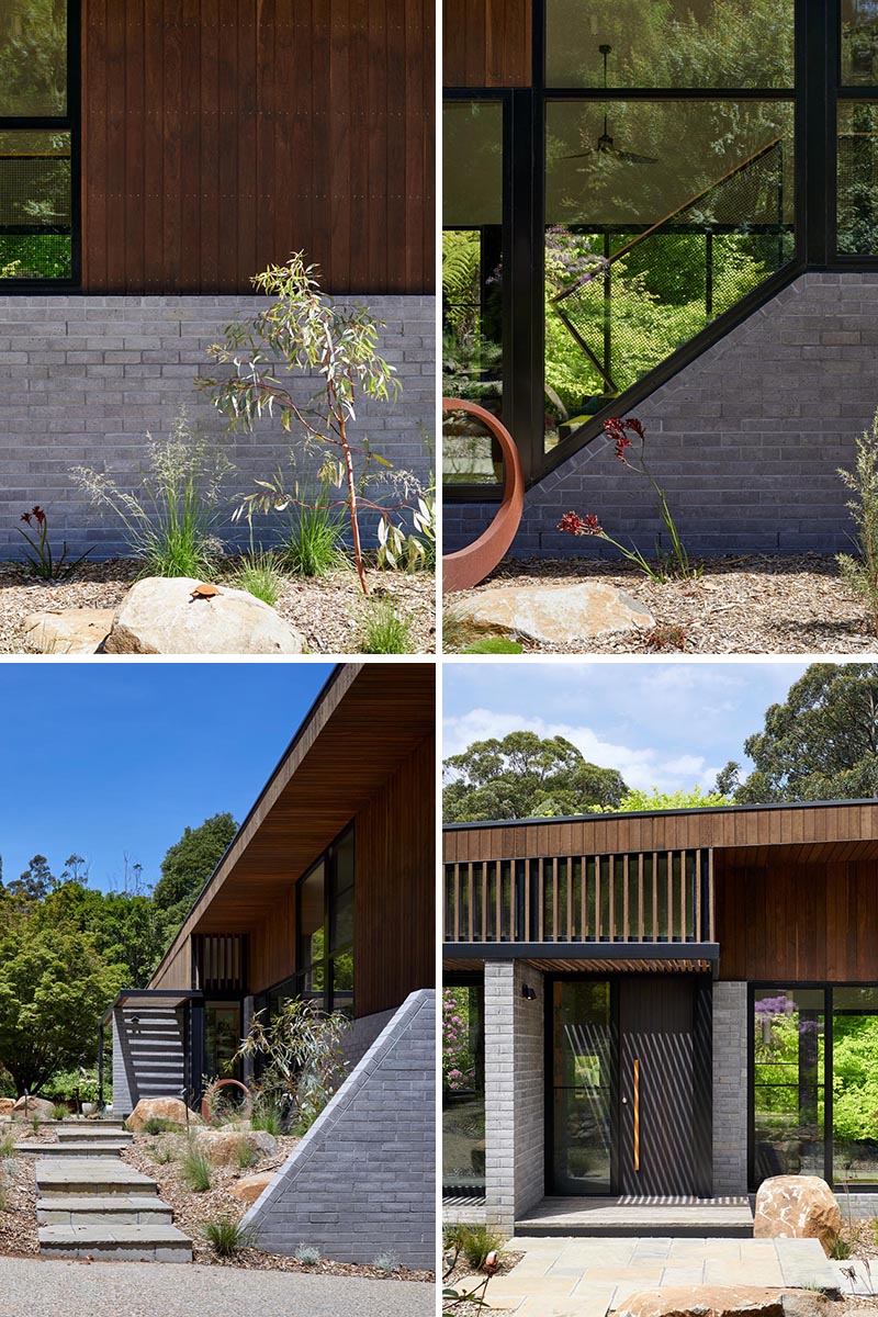 BENT Architecture спроектировала двухуровневый дом в Мельбурне, Австралия, с наклонной крышей и использованием блоков Ironbark и Timbercrete местного производства. #ModernHouse #ModernArchitecture #Timbercrete # AngledRoof