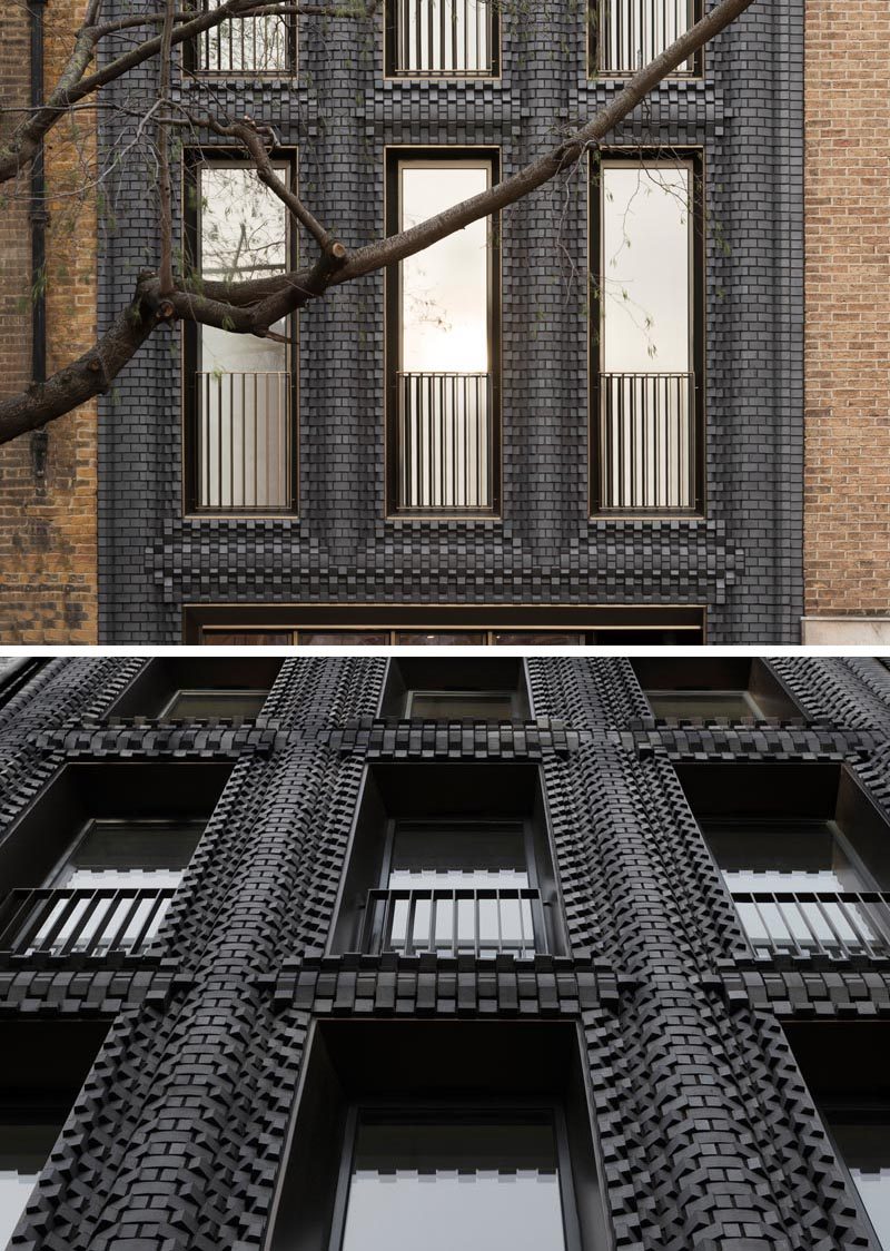 Здание в Лондоне имеет темный кирпичный фасад, состоящий из 5000 блоков. # InterlockingBrick # DarkFacade #BrickFacade # Архитектура