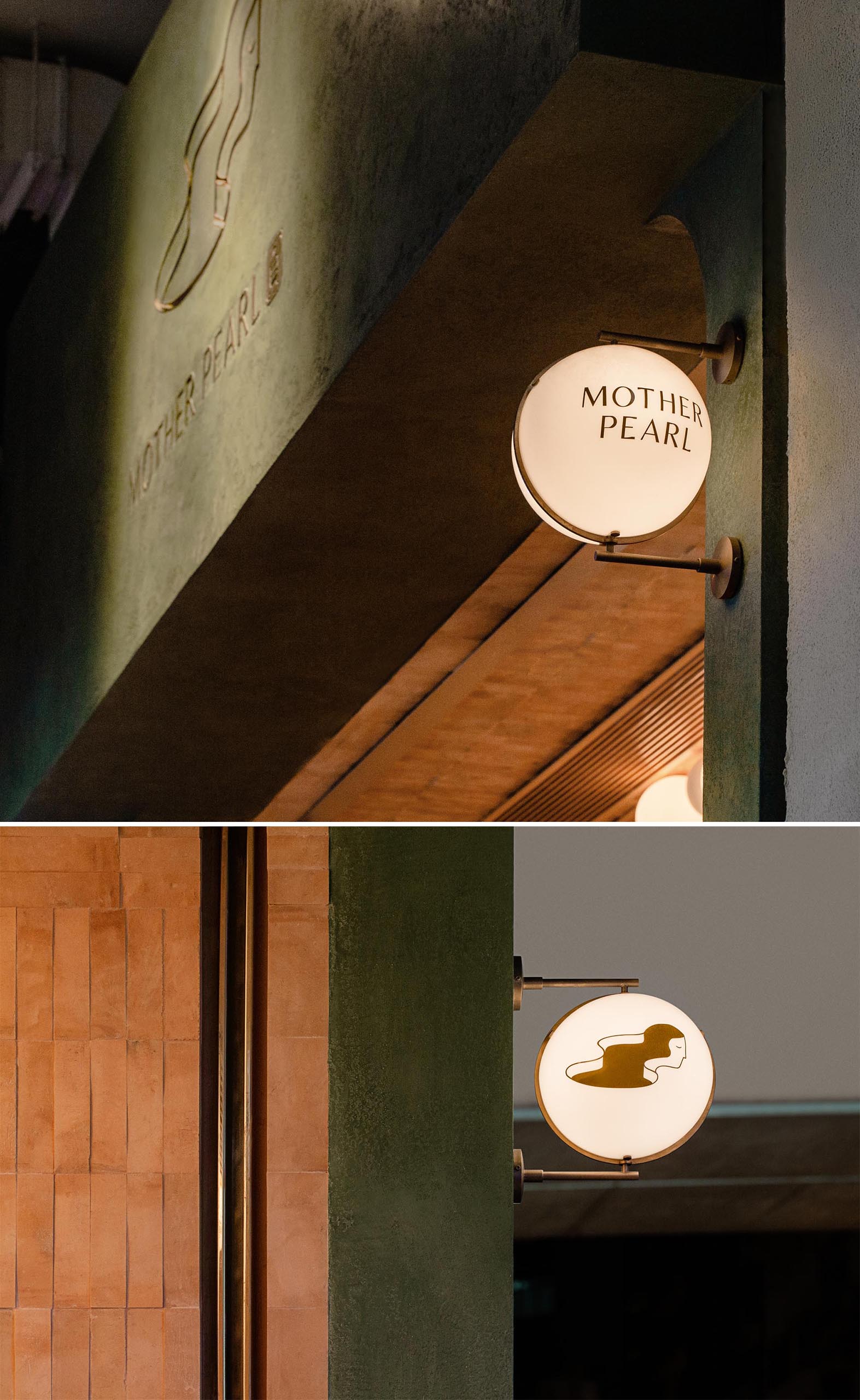 Огни-глобусы, прикрепленные к фасаду с помощью металлических светильников, показывают прохожим название чайного домика и его логотип.