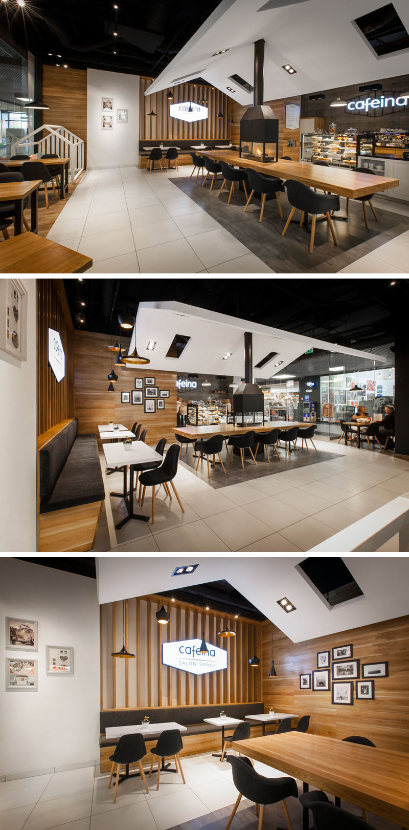 Это кафе оформлено в современном стиле с уютной атмосферой благодаря расположенному в центре камину и удобным креслам.
