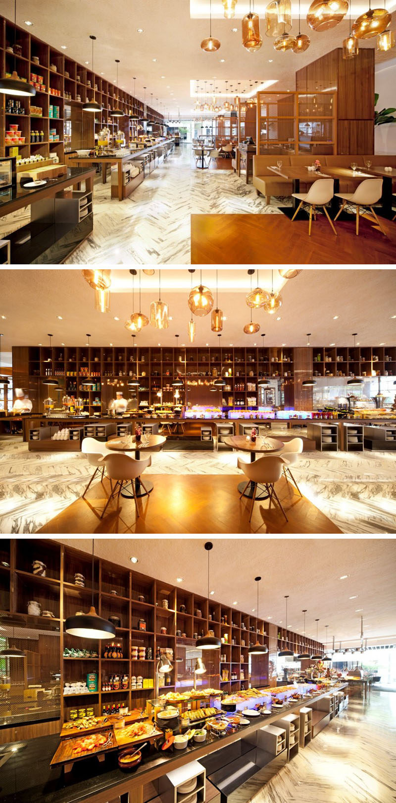 10 уникальных кофеен в Азии / designphse dba спроектировали Element Cafe в Сингапуре, роскошное кафе, примыкающее к отелю, с мраморными полами, золотыми деталями и богатыми тонами, чтобы создать теплую, роскошную атмосферу.