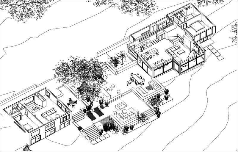 Новый современный коттедж с консольной крышей и благоустроенная часть с зонами отдыха были добавлены к существующему коттеджу меньшего размера. # МодернАрхитектура # Ландшафтный дизайн # Современный Коттедж