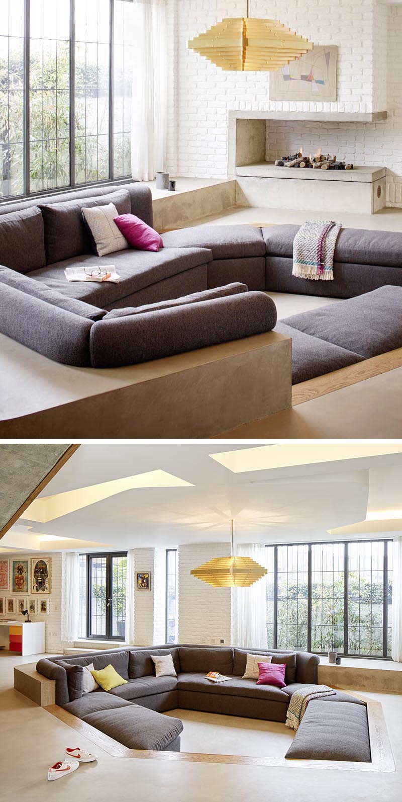Компания Patalab Architecture спроектировала реконструкцию дома в Лондоне, Англия, и, как часть дизайна интерьера, гостиная была включена в гостиную. #SunkenLounge #SunkenLivingRoom #SunkenCouch #SunkenSofa #LivingRoomDesign #InteriorDesign