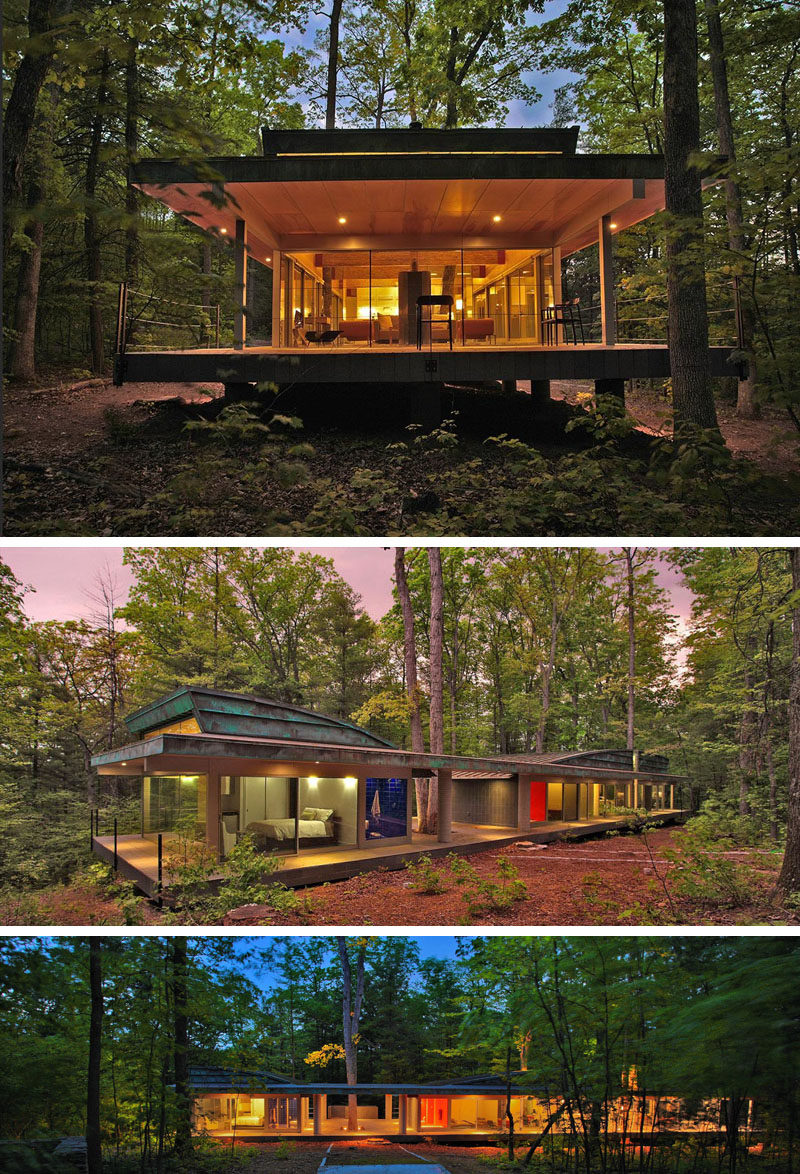 18 Современный дом в лесу // Вместо того, чтобы рубить деревья, чтобы освободить место для дома, деревья в этом лесу стали частью дизайна дома. #ModernHouse #ModernArchitecture #HouseInForest #HouseDesign