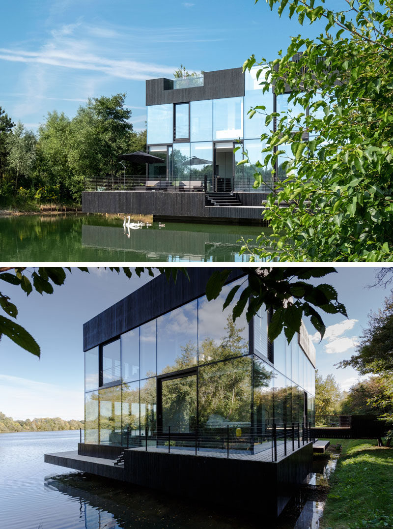 Mecanoo Architecten спроектировали современный дом на берегу озера в Лехлейде, Англия, со стеклянными стенами, открывающими панорамный вид изнутри дома. # Архитектура # Дизайн Дома # Озеро Дом