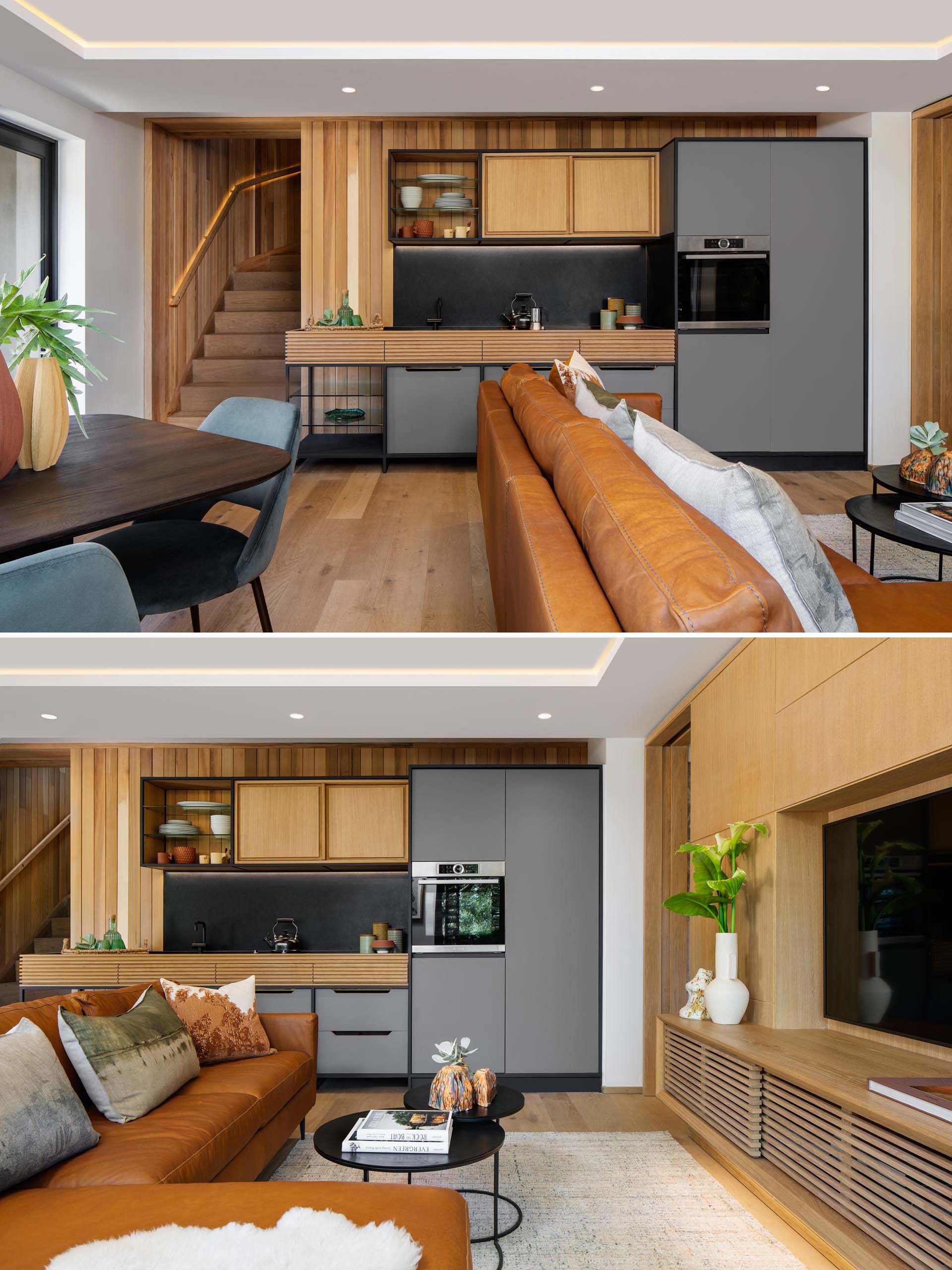 Современный гостевой люкс с мини-кухней, гостиной, обеденной зоной и отдельной спальней с ванной комнатой.