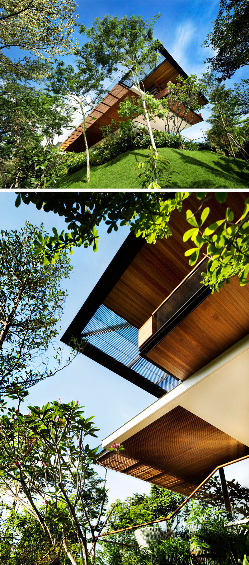 GUZ Architects спроектировали современный дом в Сингапуре для своего клиента, запросил захватывающий динамичный дом, который максимально использовал круто наклонный участок с видом на ботанический сад, объект всемирного наследия. #ModernHouse #ModernArchitecture 