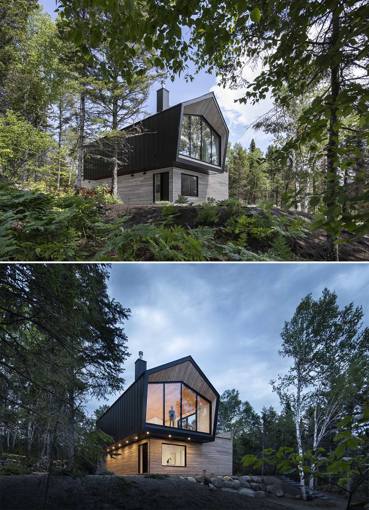 Современный дом с фасадом из черного металла и дерева.