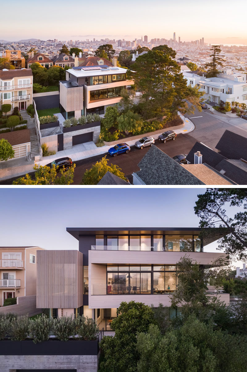  Джон Манискалько Архитектура | Компания jmA завершила строительство нового современного дома на наклонном двойном участке в Сан-Франциско, который спроектирован с учетом меняющегося дневного света и потрясающих видов на город. #ModernHouse #ModernArchitecture 