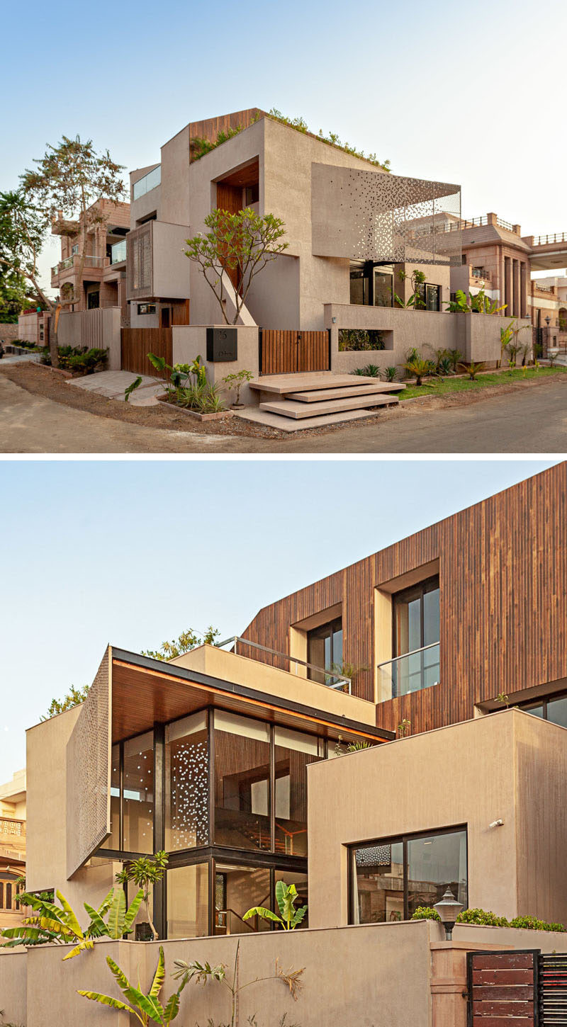  Компания Abraham John Architects спроектировала дом Чхави, жилую виллу, расположенную на угловом участке в Джодхпуре, Индия. #ModernArchitecture #ModernHouse 