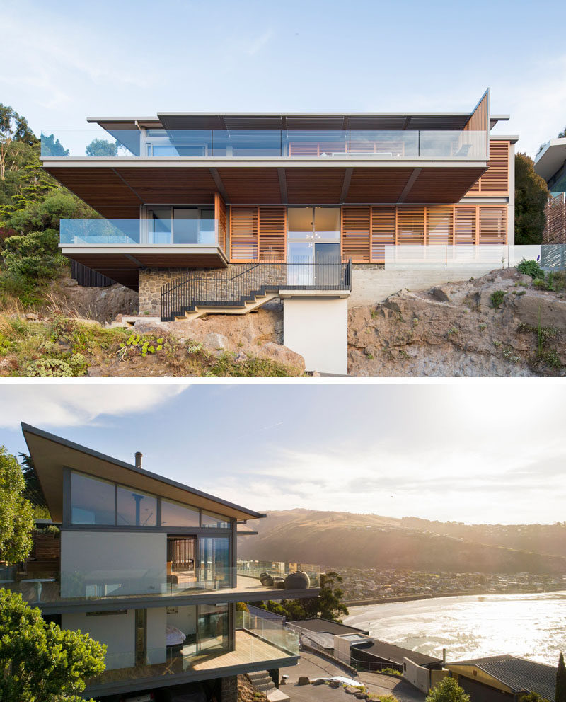  Архитекторы Borrmeister спроектировали Scarborough Home, современный семейный дом, расположенный на крутом склоне холма с видом на Самнер в Новой Зеландии. # Архитектура # Современный Дом # Дизайн Дома 