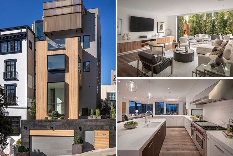  Резиденция Russian Hill Residence в Сан-Франциско занимает четыре этажа и украшена редкой сибирской лиственницей, которая обрамляет фасад. #ModernHouse #ModernInteriorDesign 