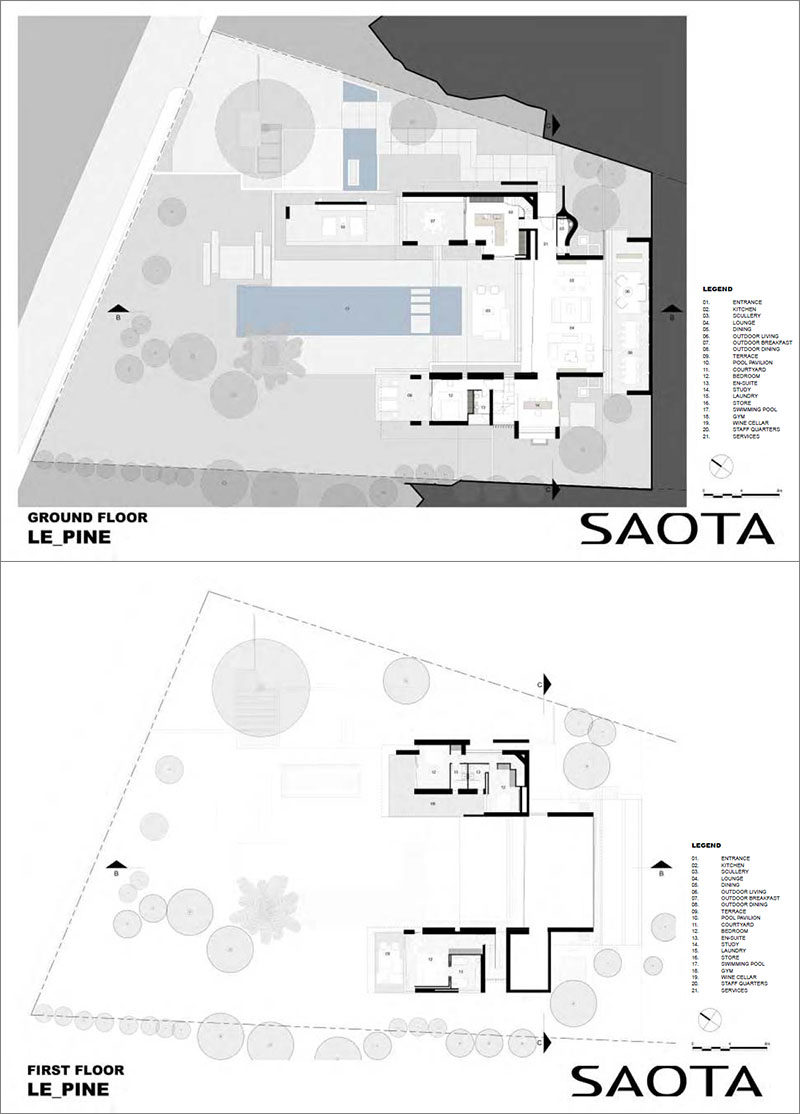 Архитектурная компания SAOTA недавно завершила строительство этого современного летнего дома в Сен-Тропе, Франция, с волнистым бетонным потолком. #FloorPlan # Архитектура