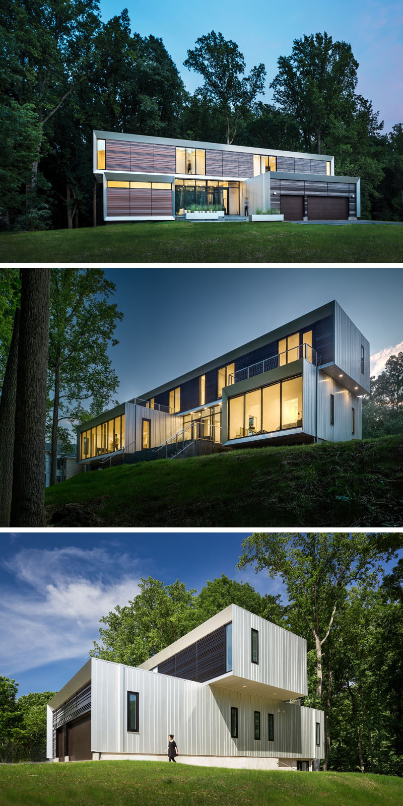 Компания Höweler + Yoon Architecture спроектировала Bridge House, семейный дом для нескольких поколений в Маклине, штат Вирджиния, который находится между пригородом и охраняемой лесной зоной. # Архитектура # Современный Дом