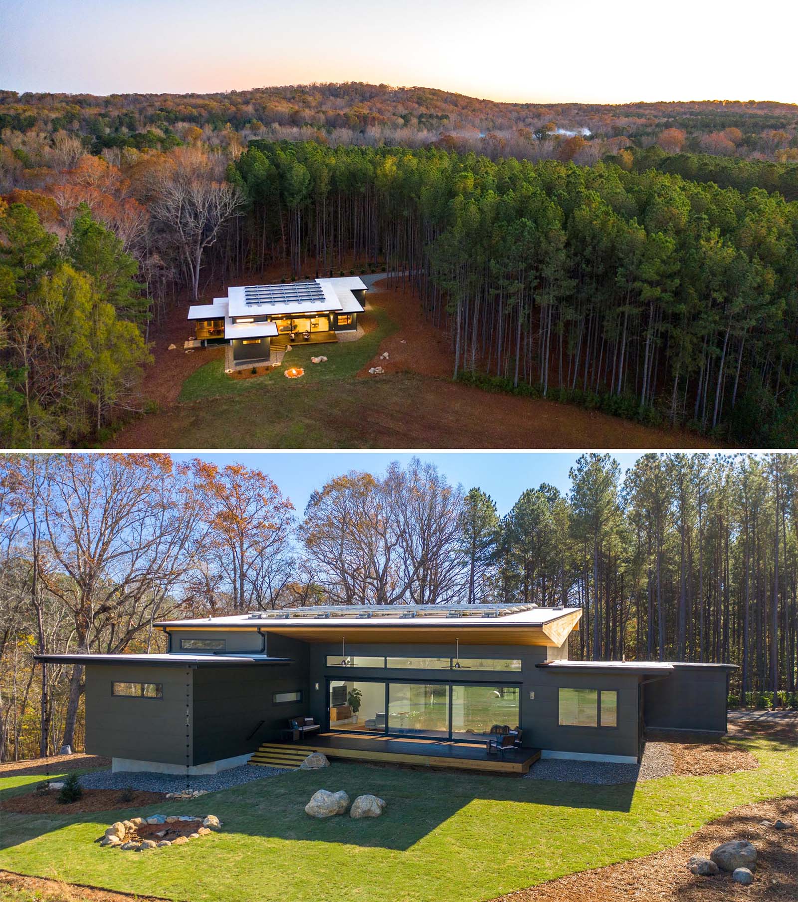 Этот современный дом имеет уникальную форму крыши, которая позволяет использовать солнечные батареи.