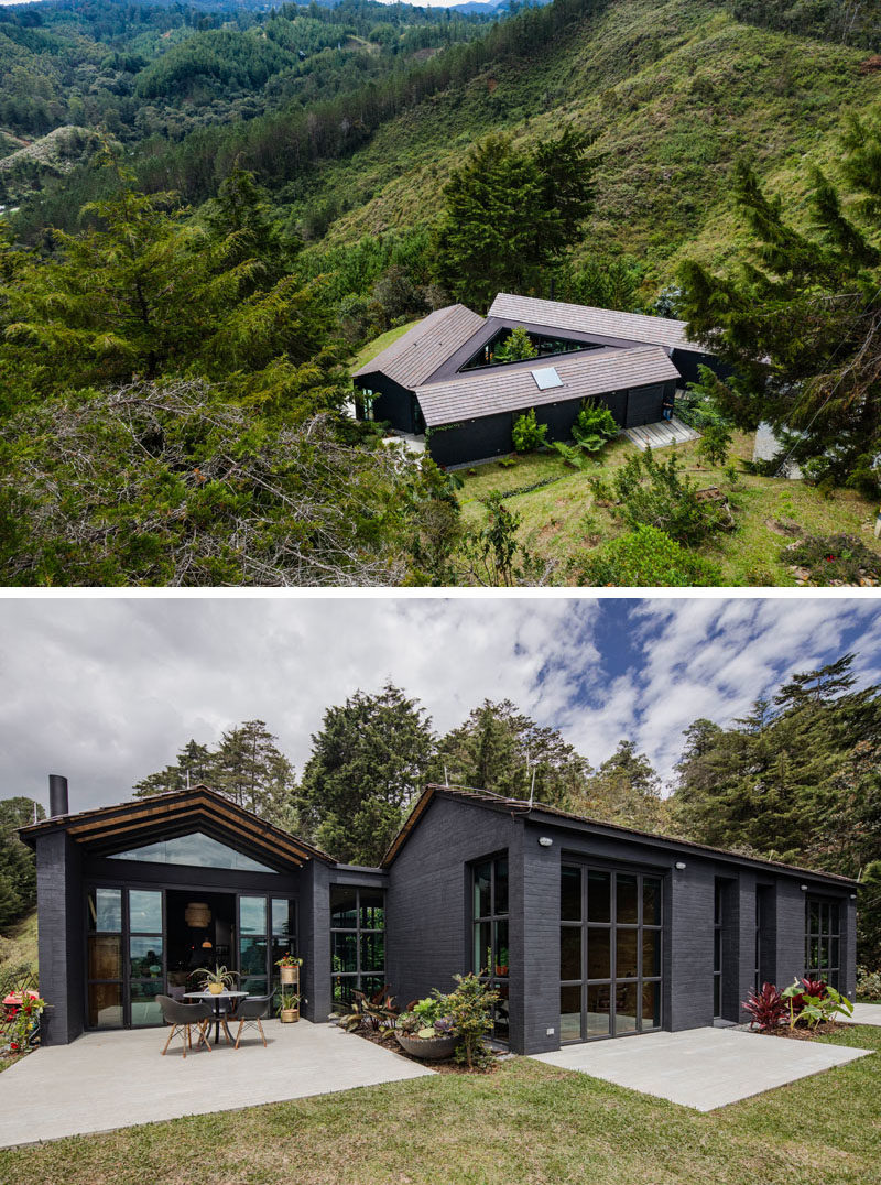 Архитектурная фирма Estudio Transversal спроектировала современный черно-треугольный дом в Эль-Ретиро, городке в Колумбии. #TriangleHouse #ModernHouse #BlackHouse