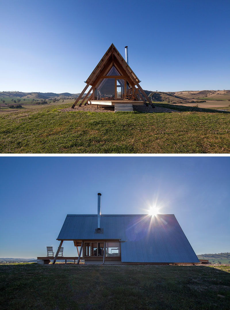  Anthony Hunt Design вместе с Luke Stanley Architects спроектировали JR's Hut в Kimo Estate, небольшой домик в сельской Австралии, который был вдохновлен классической палаткой с каркасом «А». # Кабина # Хижина # Архитектура 