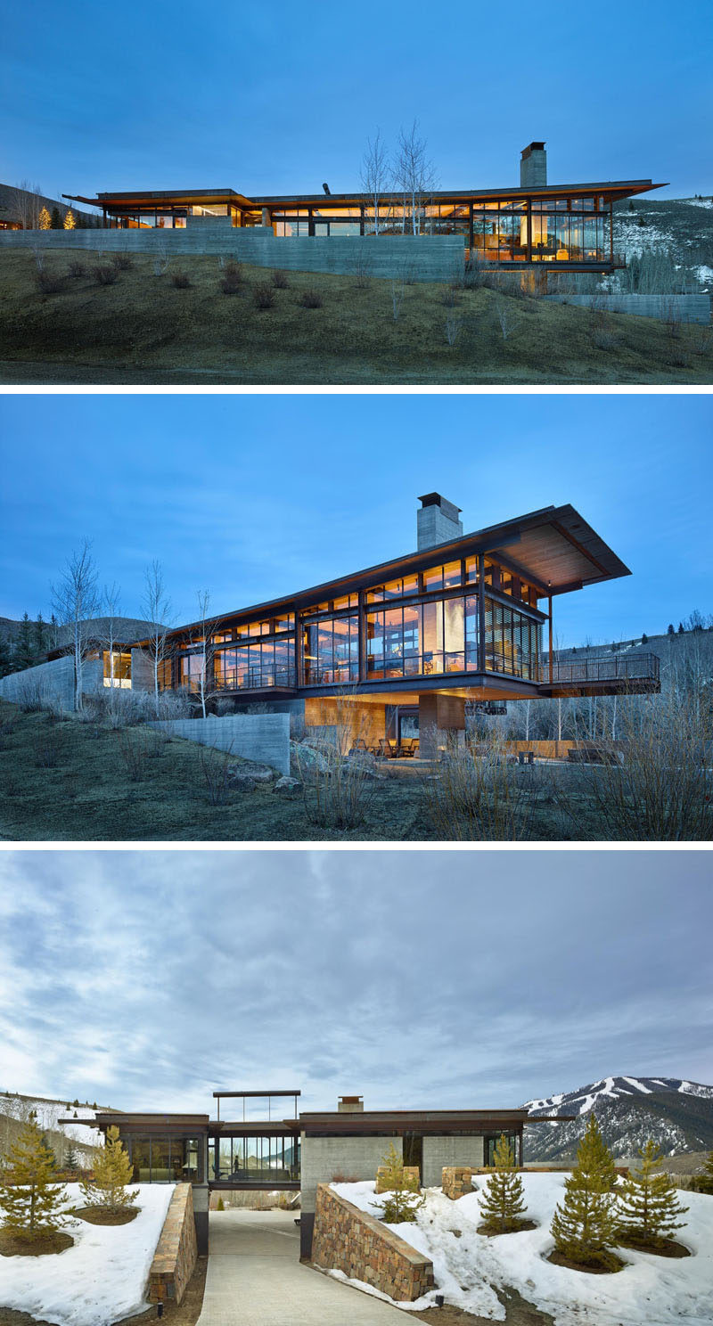 Архитектурная фирма Olson Kundig спроектировала этот современный промышленный дом в горах Айдахо, который имеет 25-футовую поворотную стеклянную стену, которая открывается с помощью противовеса.