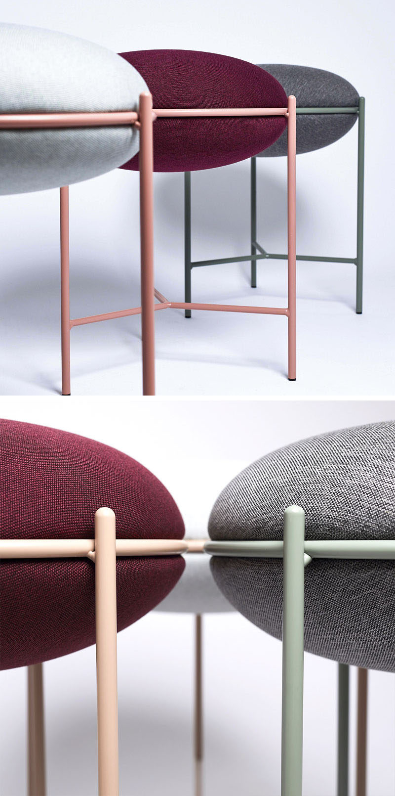 Табурет NEA, сделанный из тонкого металла и изогнутой подушки, предлагает современный вариант сидения с легким акцентом цвета. # Мебель # Современная мебель # Современная мебель # Минималистичная мебель
