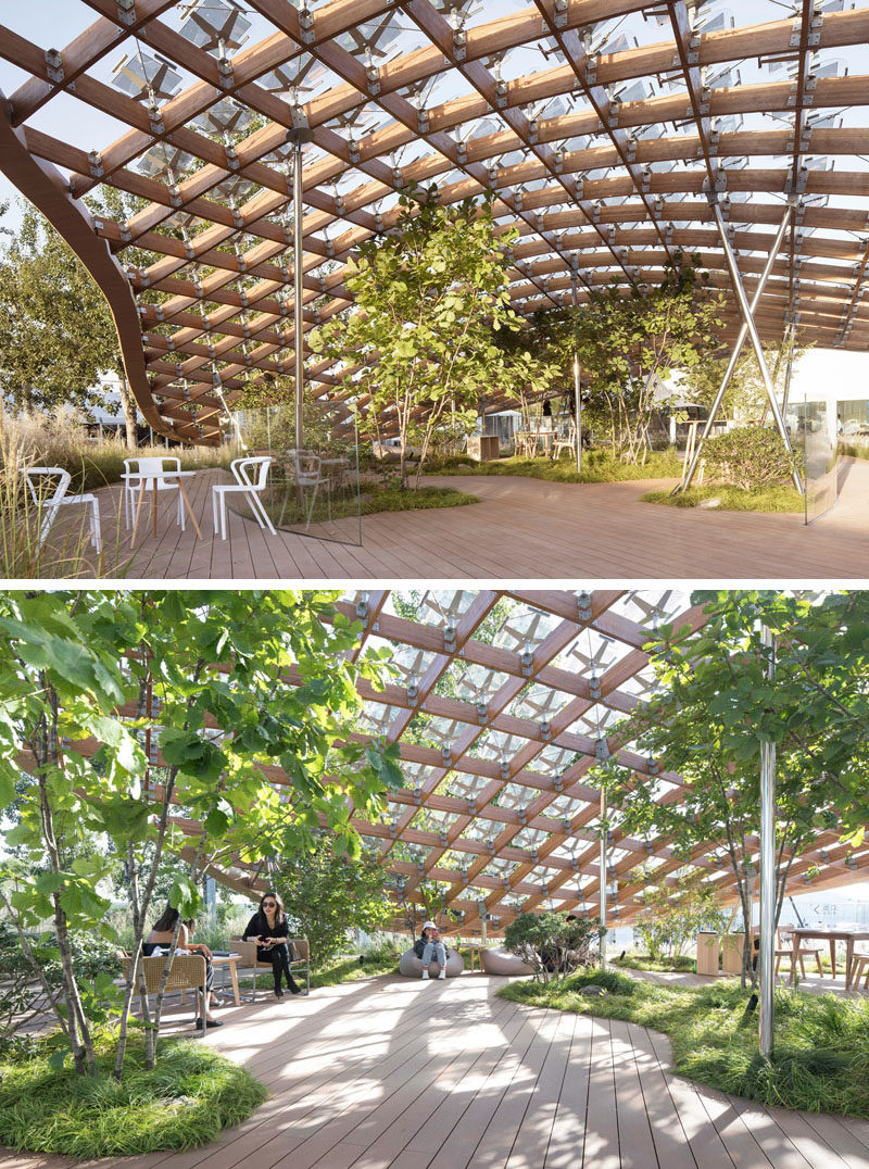  MAD Architects вместе с Hanergy создали «Живой сад», современный павильон, который разрушает границы между интерьером и экстерьером, давая ощущение, что они живут на природе. # Архитектура # Современный павильон # Дерево # Солнечные панели # Дизайн 