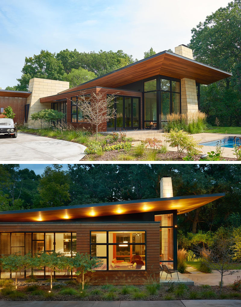  В дизайне этого современного ранчо представлены ключевые материалы, такие как стеновые панели Corten Steel, натуральный кедр, шлифованный и полированный бетон и известняк Kasota. #ModernRanchHouse #ModernArchitecture #HouseDesign 