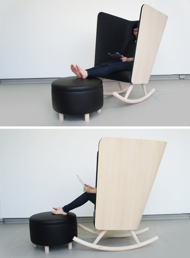 Сверхвысокие бока и спинка этого кресла-качалки и войлок вокруг него создают временное убежище от остального мира. # МодернКресло # Кресло # СидениеДизайн # МебельныйДизайн
