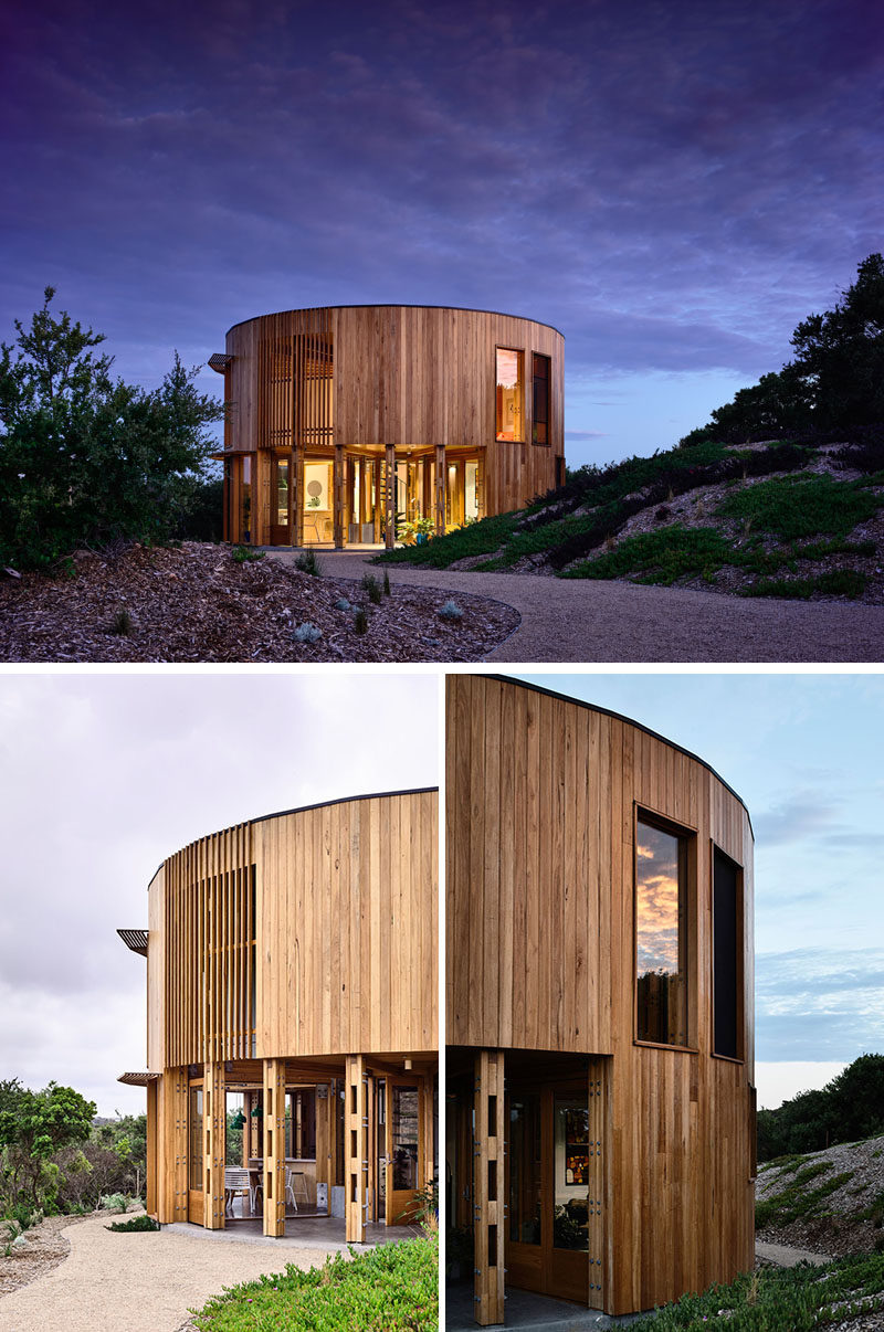 Austin Maynard Architects недавно завершили строительство двухэтажного круглого дома для отпуска St Andrews Beach House, расположенного на полуострове Морнингтон в Австралии. # Архитектура # ДомДизайн