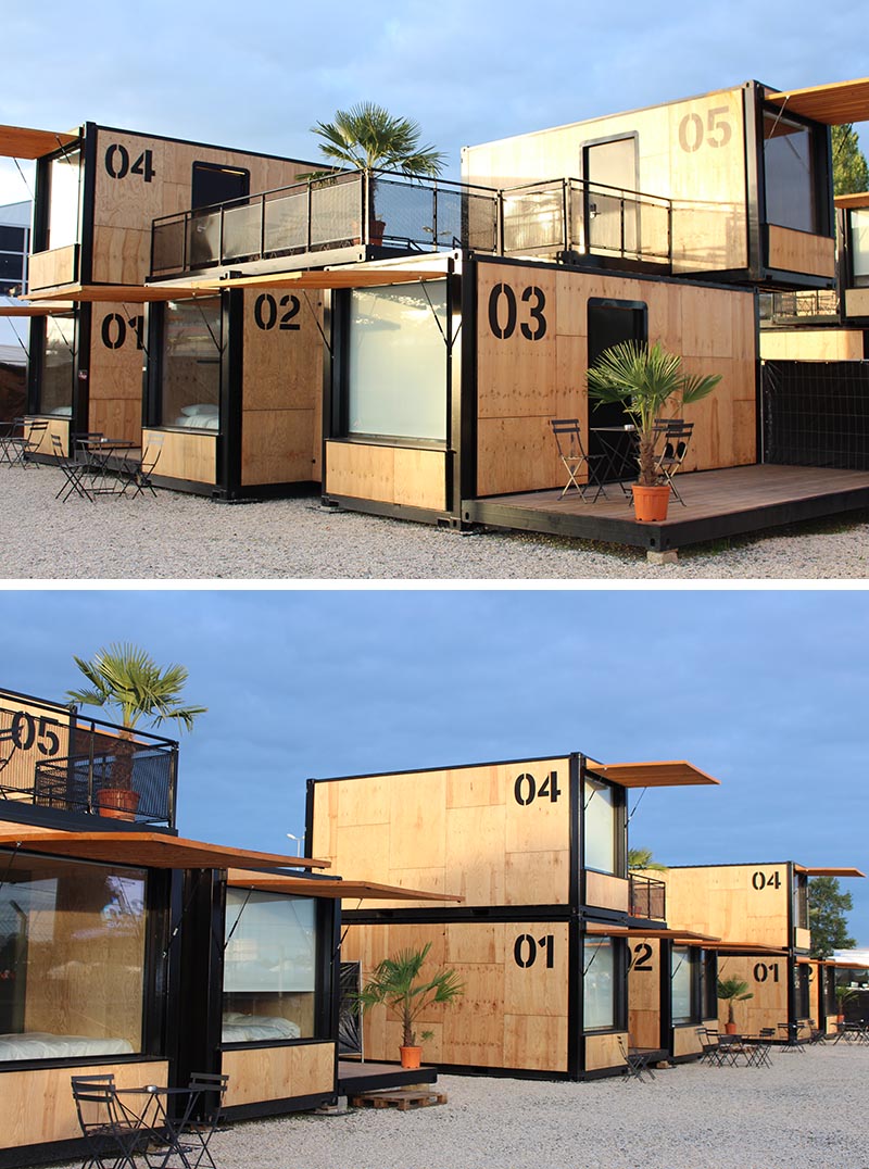 Flying Nest, концептуальный отель для кочевников, спроектированный Ora ïto для Accor, использует транспортные контейнеры для удобного создания гостиничных номеров. #ShippingContainer #ShippingContainerHotel #Travel #Architecture
