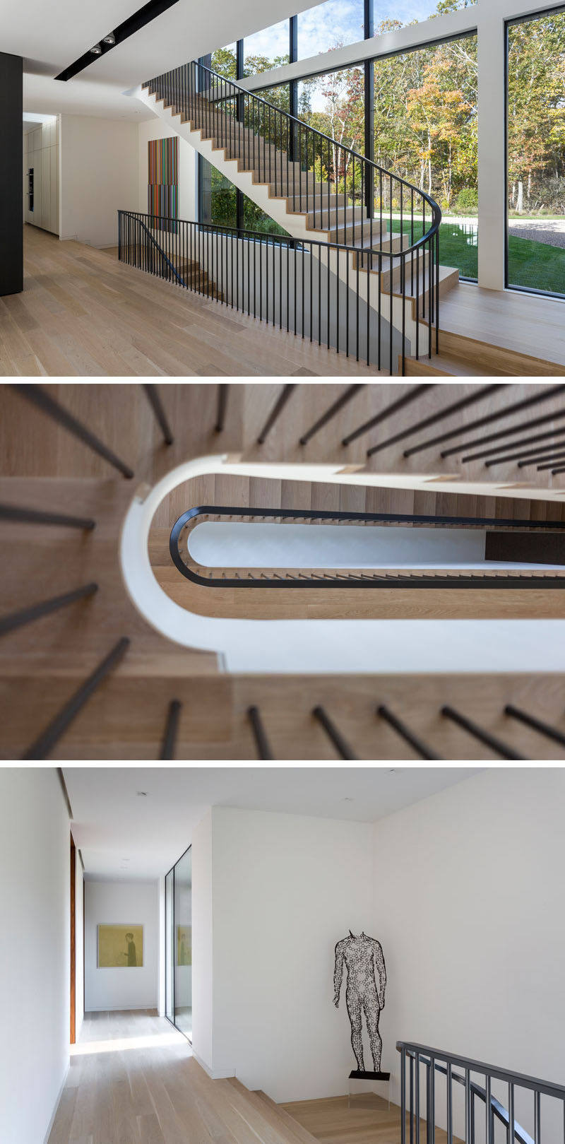 В этом современном доме есть лестница с деревянными ступенями и черными перилами. # Лестница #StairDesign
