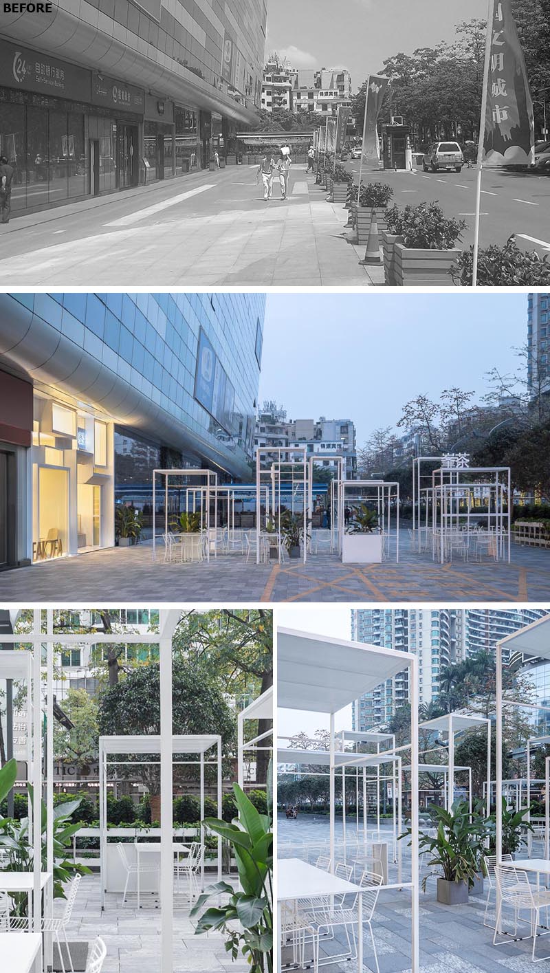 Onexn Architects преобразовали то, что когда-то было скучным зданием с унылым тротуаром, и превратили его в чайную с уникальным фасадом и сиденьями на открытом воздухе. # КафеМестные места # На открытом воздухеКафеМестные места # Открытый ресторанМестные места # Розничная торговляДизайн