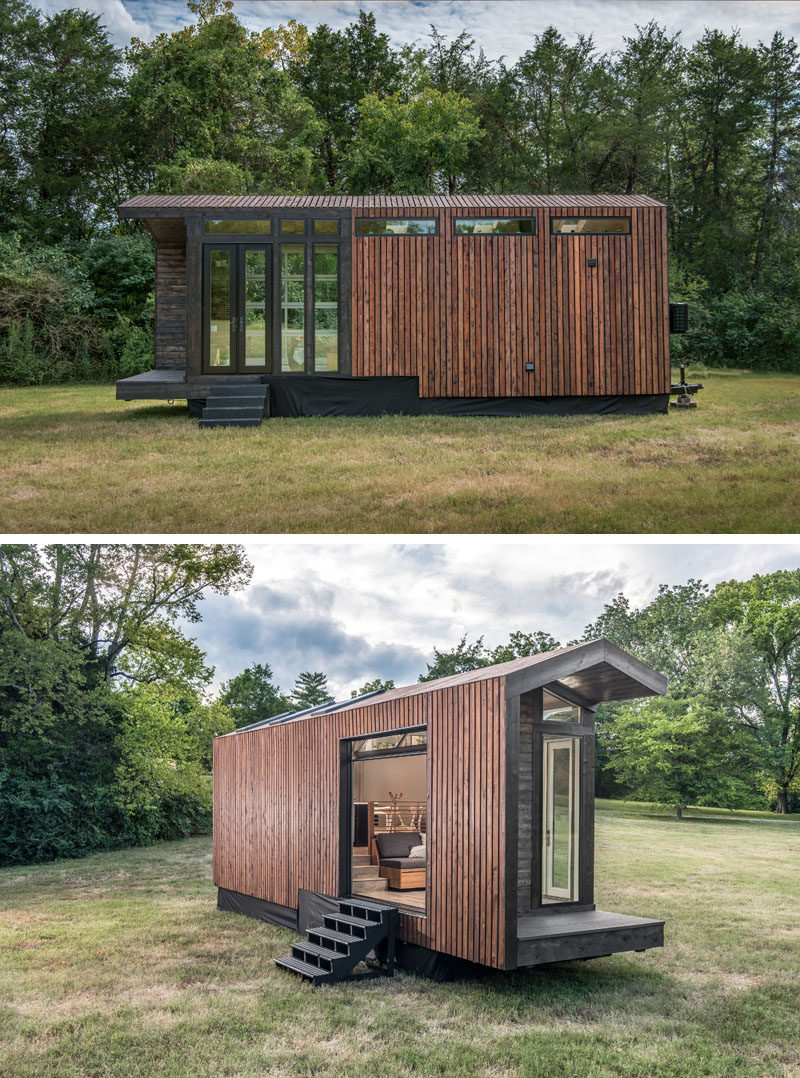 Отель New Frontier Tony Homes спроектировал дом Orchid Tiny House в современном стиле с двускатной крышей. #TinyHouse #TinyHome # Архитектура # Дизайн # ИнтерьерДизайн
