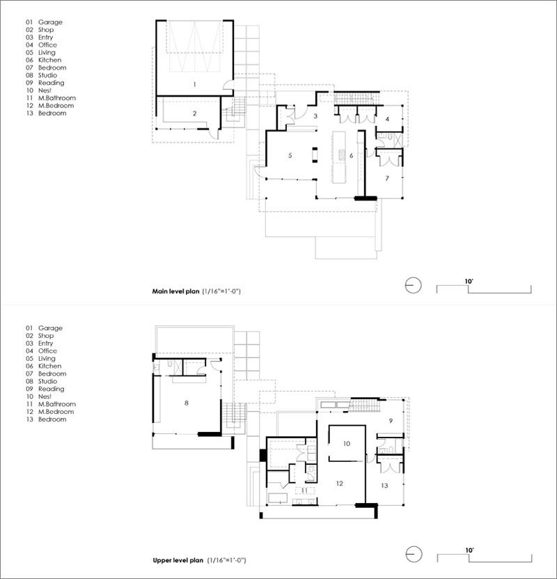  ПЛАН ЭТАЖА - Stephenson Design Коллектив спроектировал «House On The Cove», современный дом с гаражом и студией, расположенный в Беллингеме, штат Вашингтон. #FloorPlan #ModernHouse # Архитектура #HouseDesign 