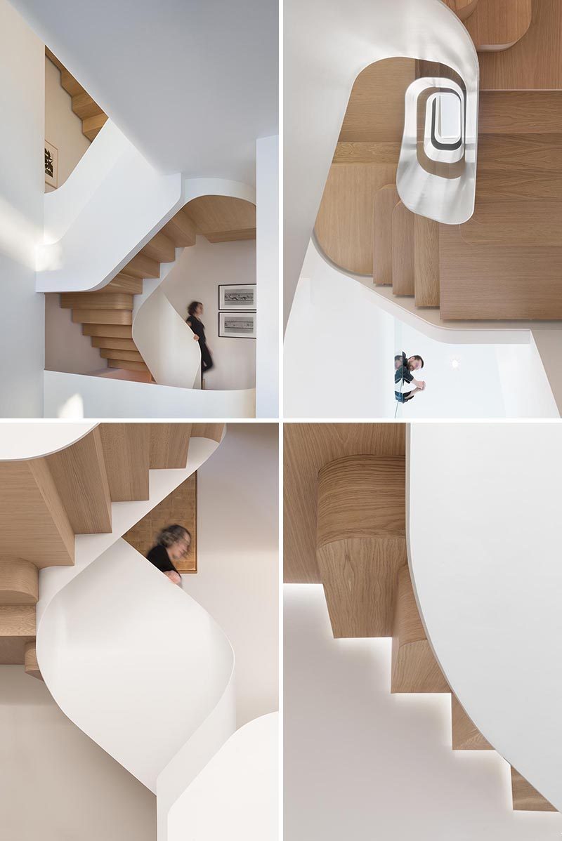 Между этажами этого дома по спирали вьются деревянные лестницы, добавляя скульптурный элемент дому. # Деревянная лестница # Современная лестница # Спиральная лестница