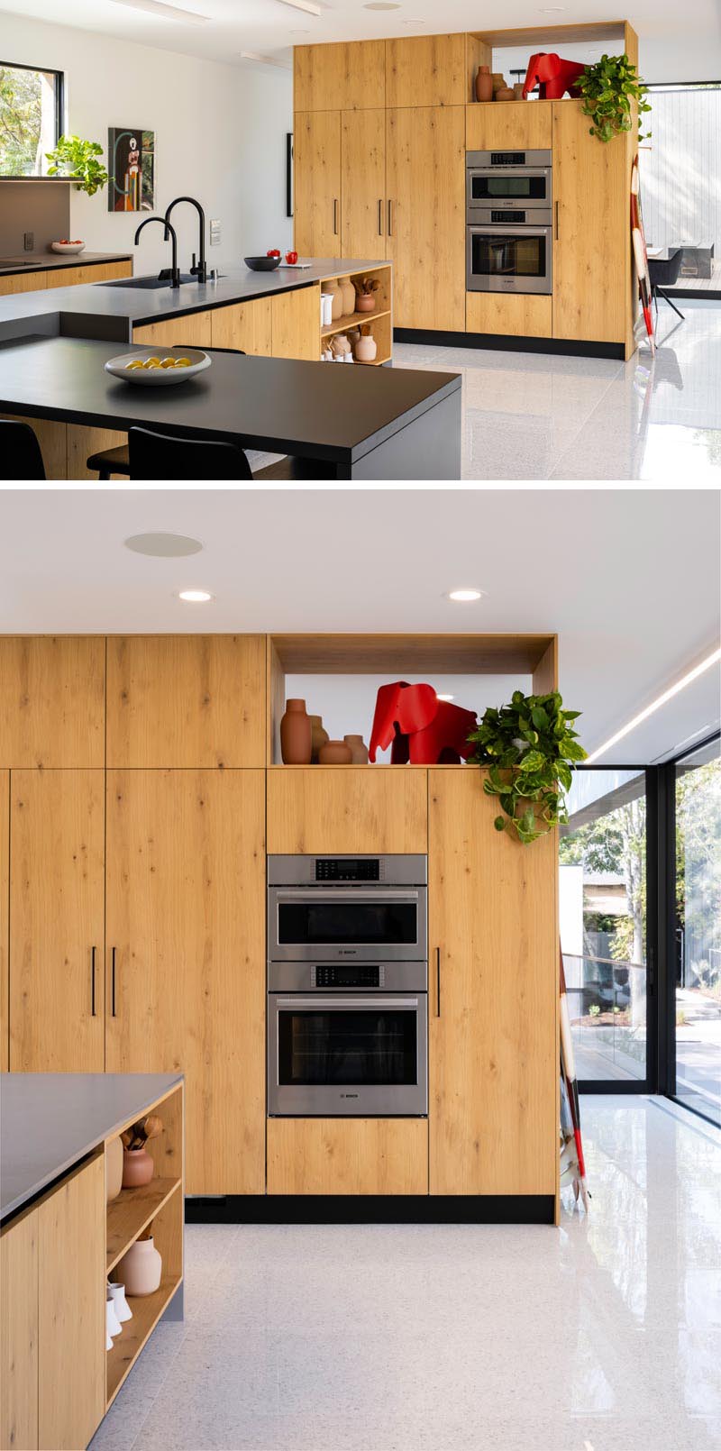 Эти современные деревянные кухонные шкафы добавляют в дом ощущение тепла, а более темные кварцевые столешницы добавляют элегантности пространству. # ModernWoodKitchen #KitchenDesign #WoodKitchen # ModernKitchen