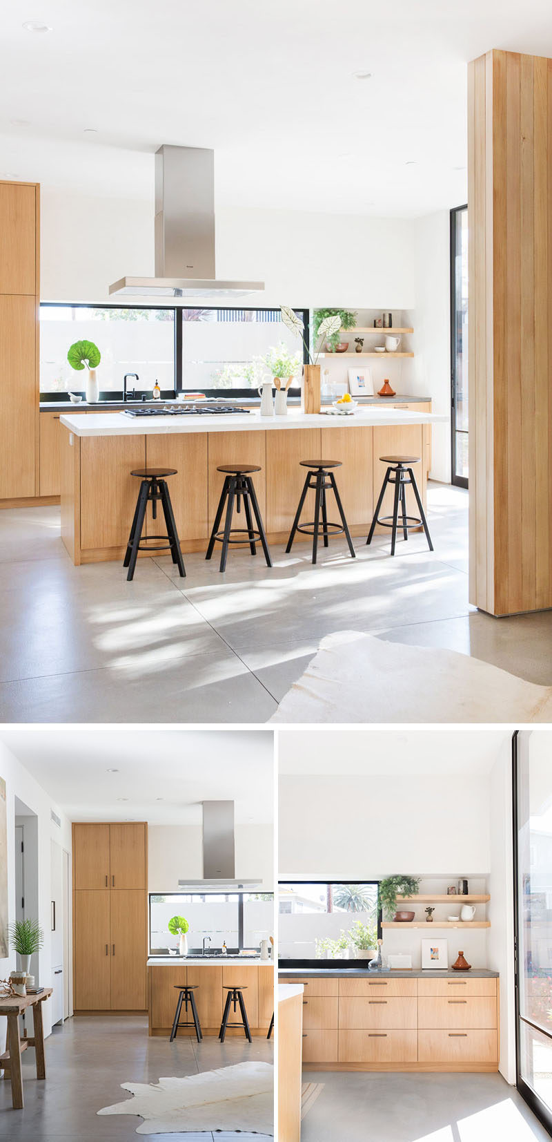  В этой кухне светлые дубовые шкафы сочетаются с белыми оштукатуренными стенами и столешницами, чтобы создать современный вид. #ModernKitchen #KitchenDesign 