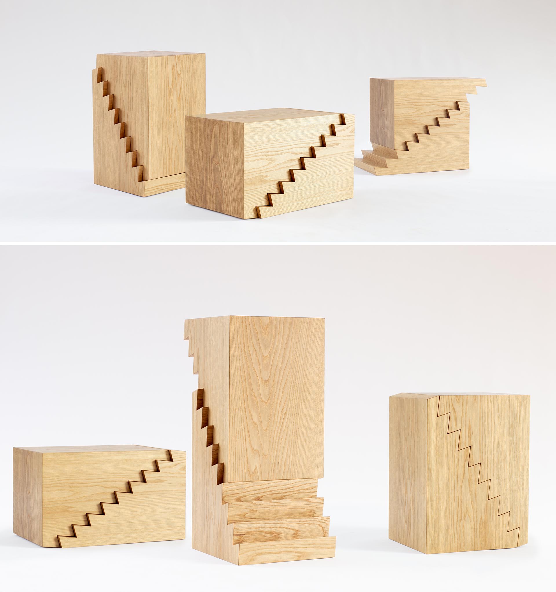 Современный деревянный столик с зубчатым венцом, который также может использоваться как табурет или подставка для ноутбука.