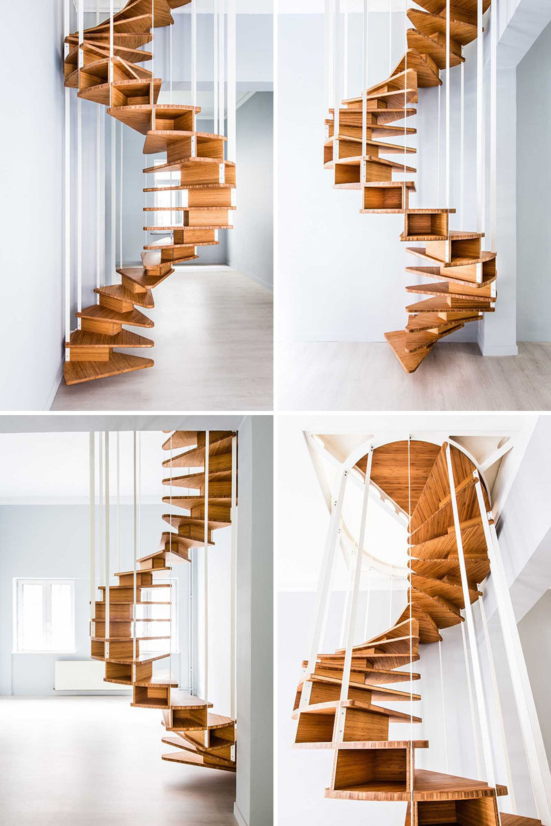 Эта небольшая деревянная винтовая лестница демонстрирует спиралевидную форму лестницы и позволяет легко переходить с одного этажа на другой, не занимая слишком много места. # Спиральная лестница # Спиральная лестница # Современная спиральная лестница