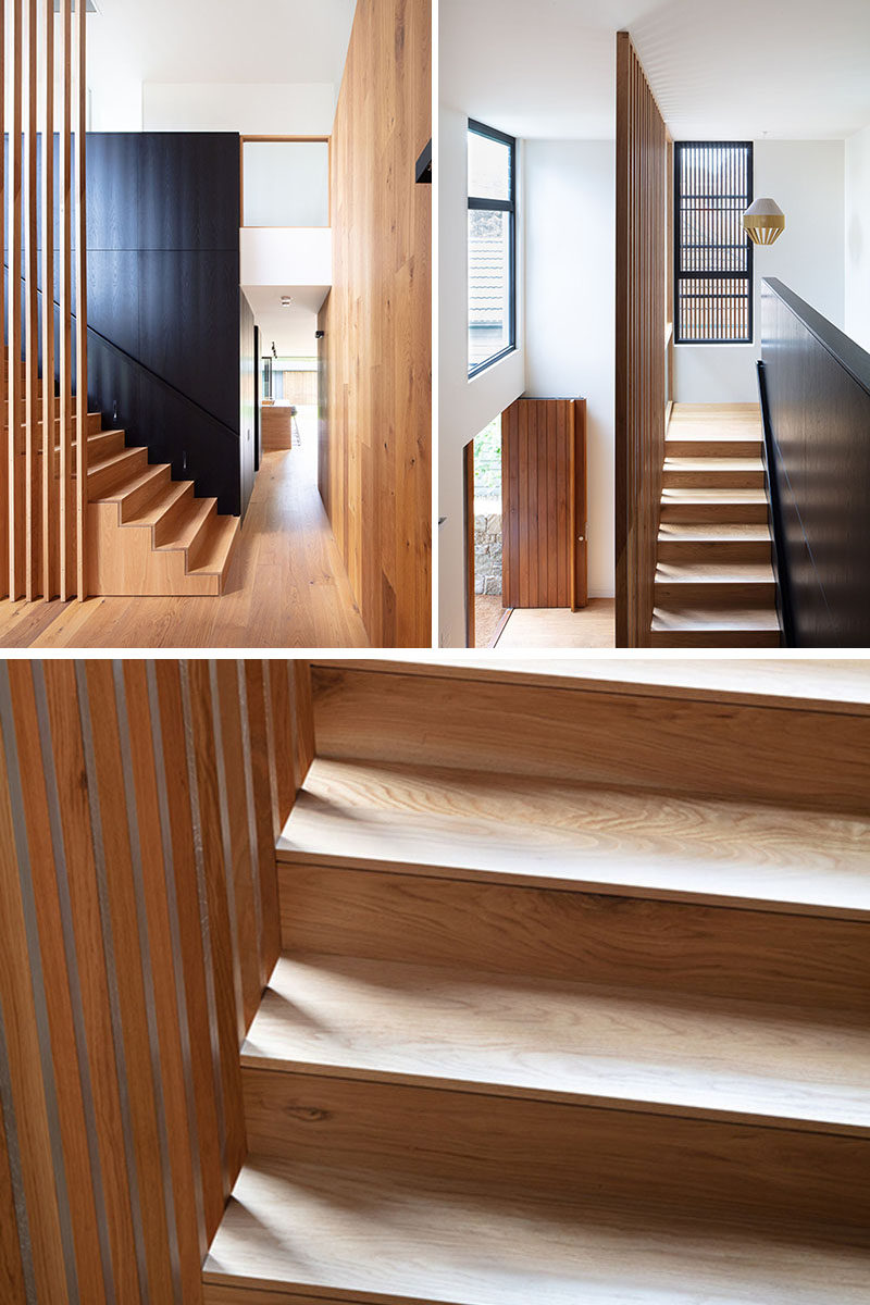  В дизайне этой современной деревянной лестницы использован шпон американского дуба. # Деревянная лестница # Лестница 