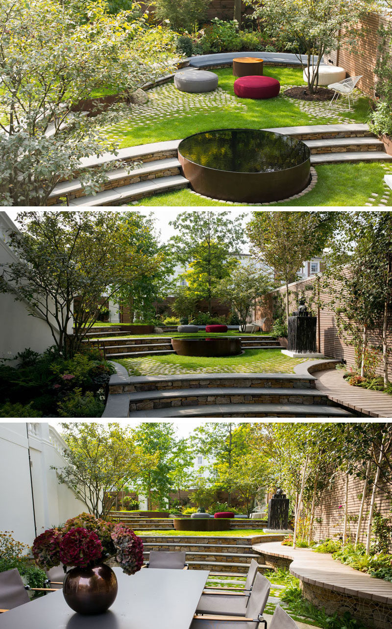 13 многоуровневых задних дворов, которые вдохновят вас на летний преображение заднего двора // Этот задний двор имеет несколько уровней для развлечения и отдыха, с водным элементом в качестве фокуса.