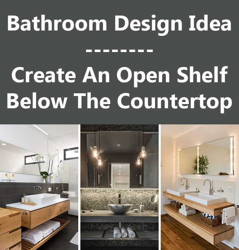 Идея дизайна ванной комнаты - создайте открытую полку под столешницей (17 изображений)
